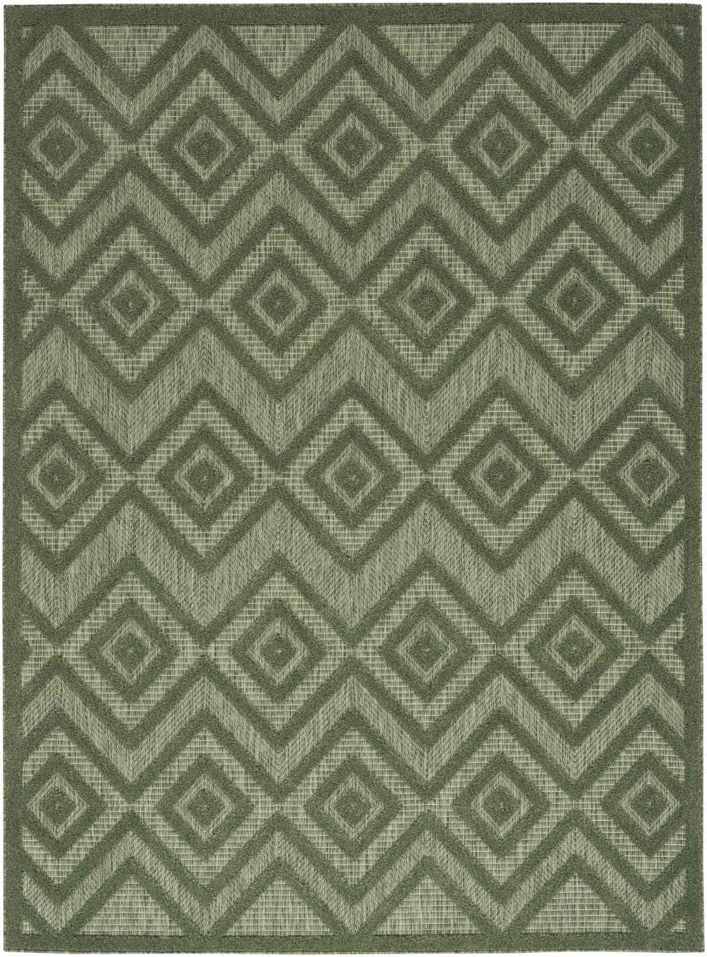 5' X 7' Dark Green And Light Green Geometric Indoor Outdoor Area Rug