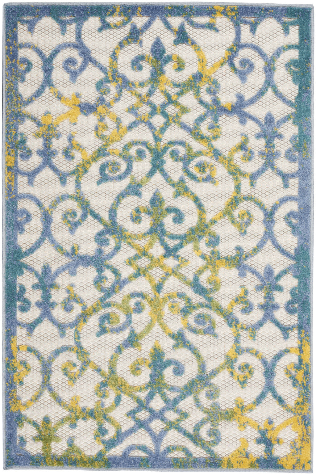 3' X 4' Ivory And Blue Indoor Outdoor Area Rug - Outdoor
