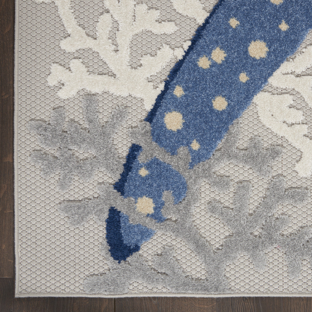 10' X 13' Blue And Gray Starfish Indoor Outdoor Area Rug - Outdoor