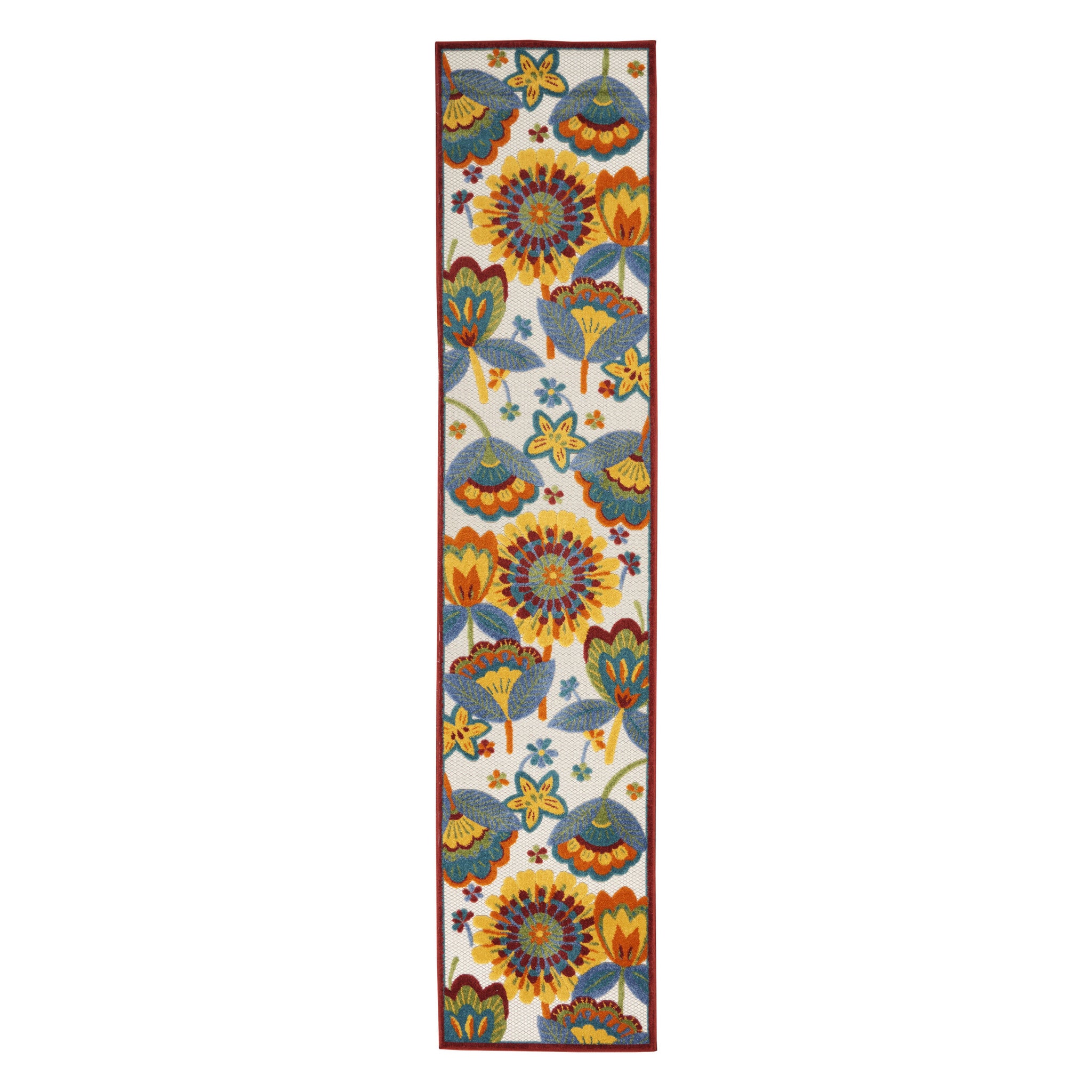 10' Blue And Yellow Indoor Outdoor Runner Rug - Outdoor