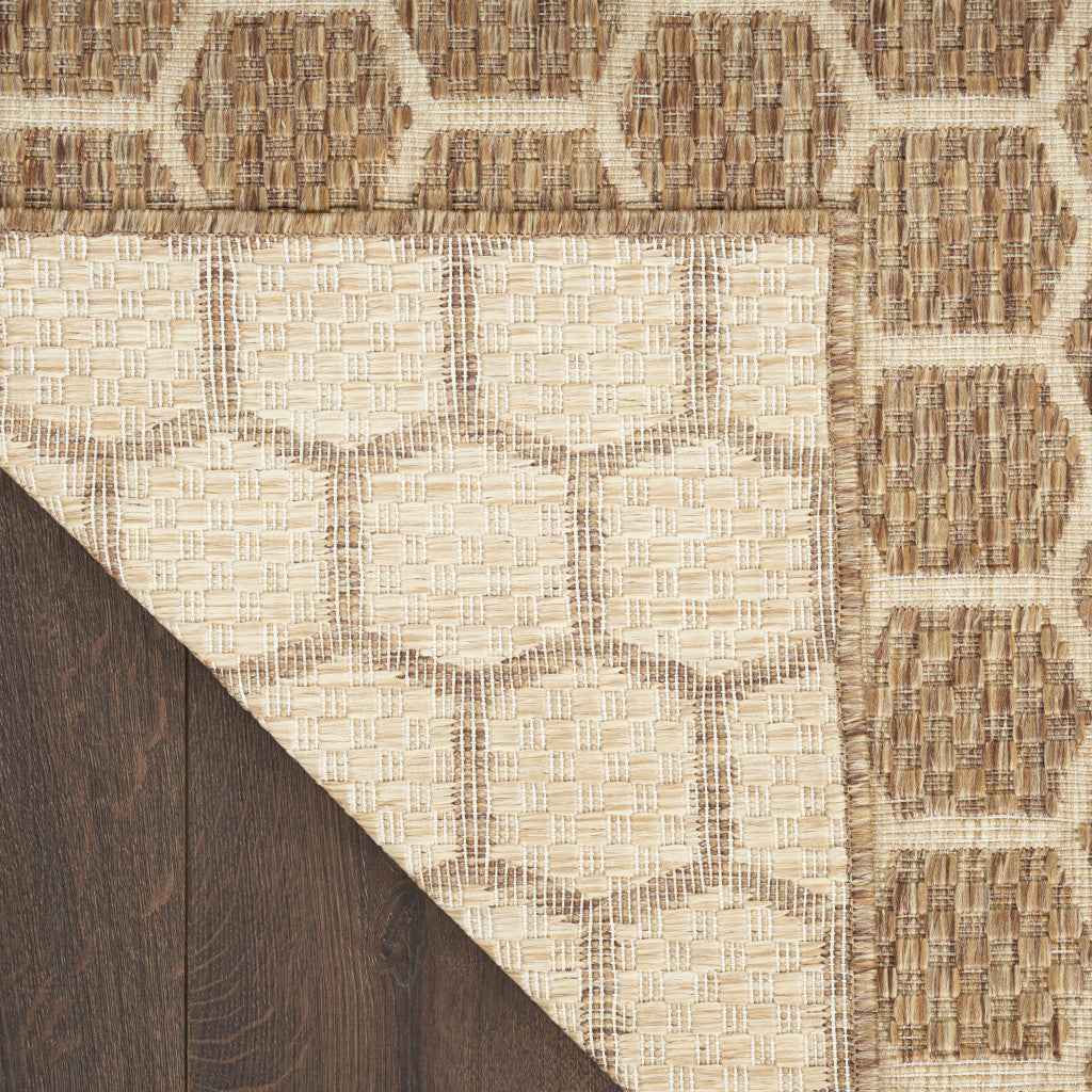 6' Natural And Beige Geometric Indoor Outdoor Area Rug