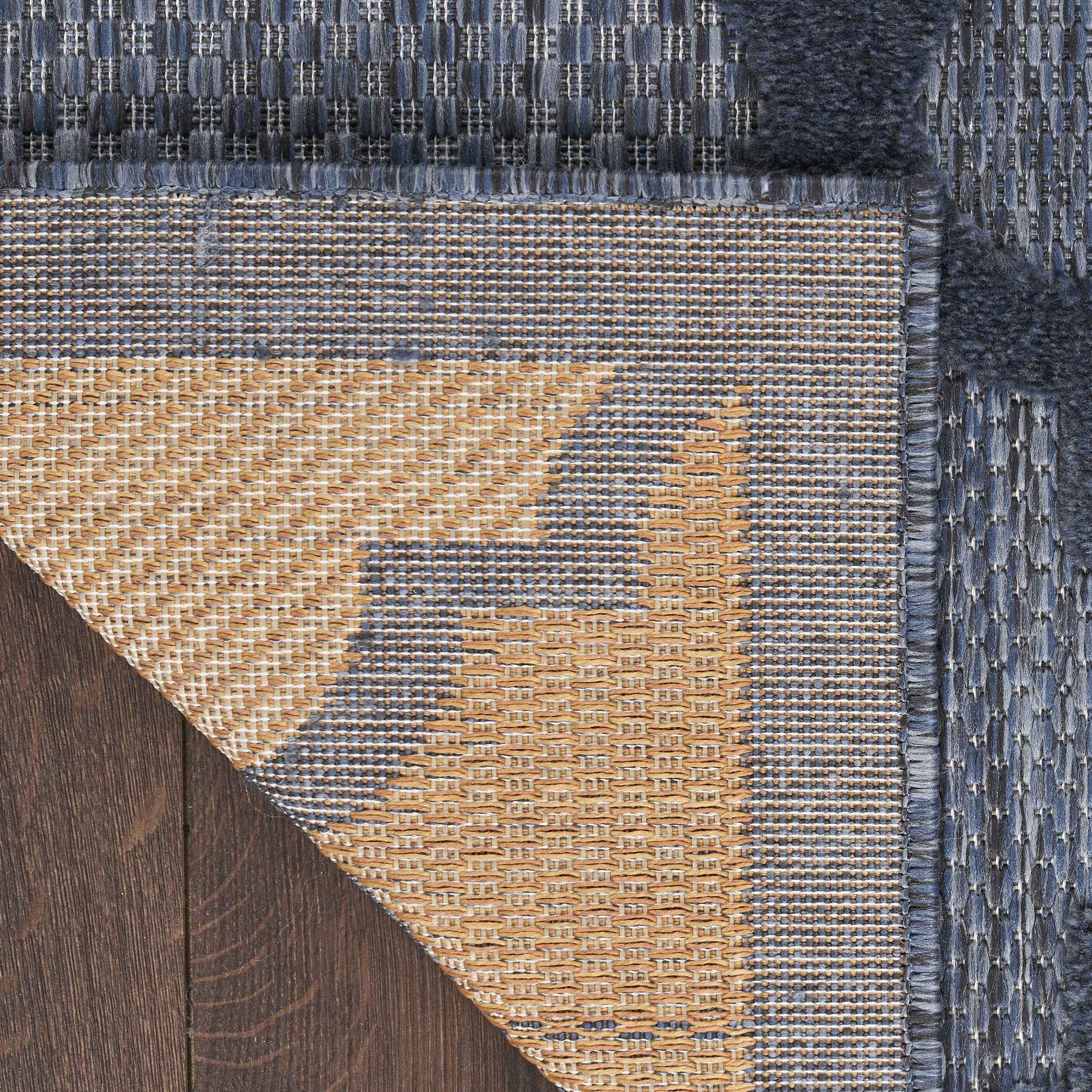 6' Navy Blue And Ivory Geometric Indoor Outdoor Area Rug