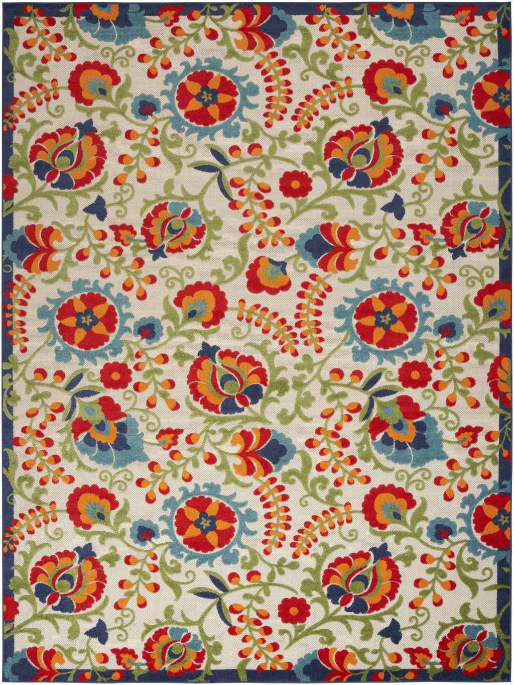 10' X 14' Ivory Blue And Orange Indoor Outdoor Area Rug