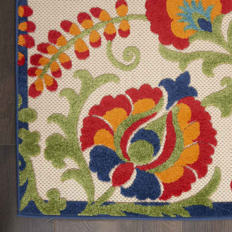 10' X 14' Ivory Blue And Orange Indoor Outdoor Area Rug