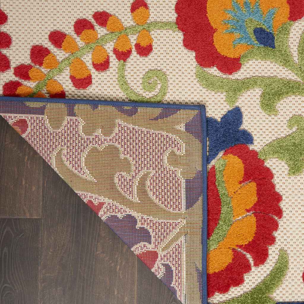 10' X 14' Ivory Blue And Orange Indoor Outdoor Area Rug