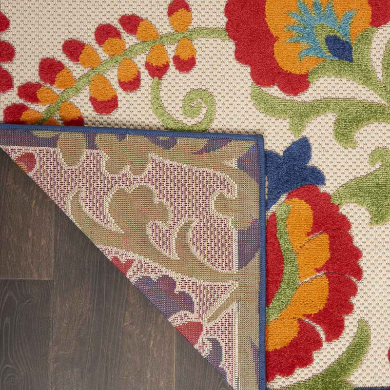 10' X 14' Ivory Blue And Orange Indoor Outdoor Area Rug