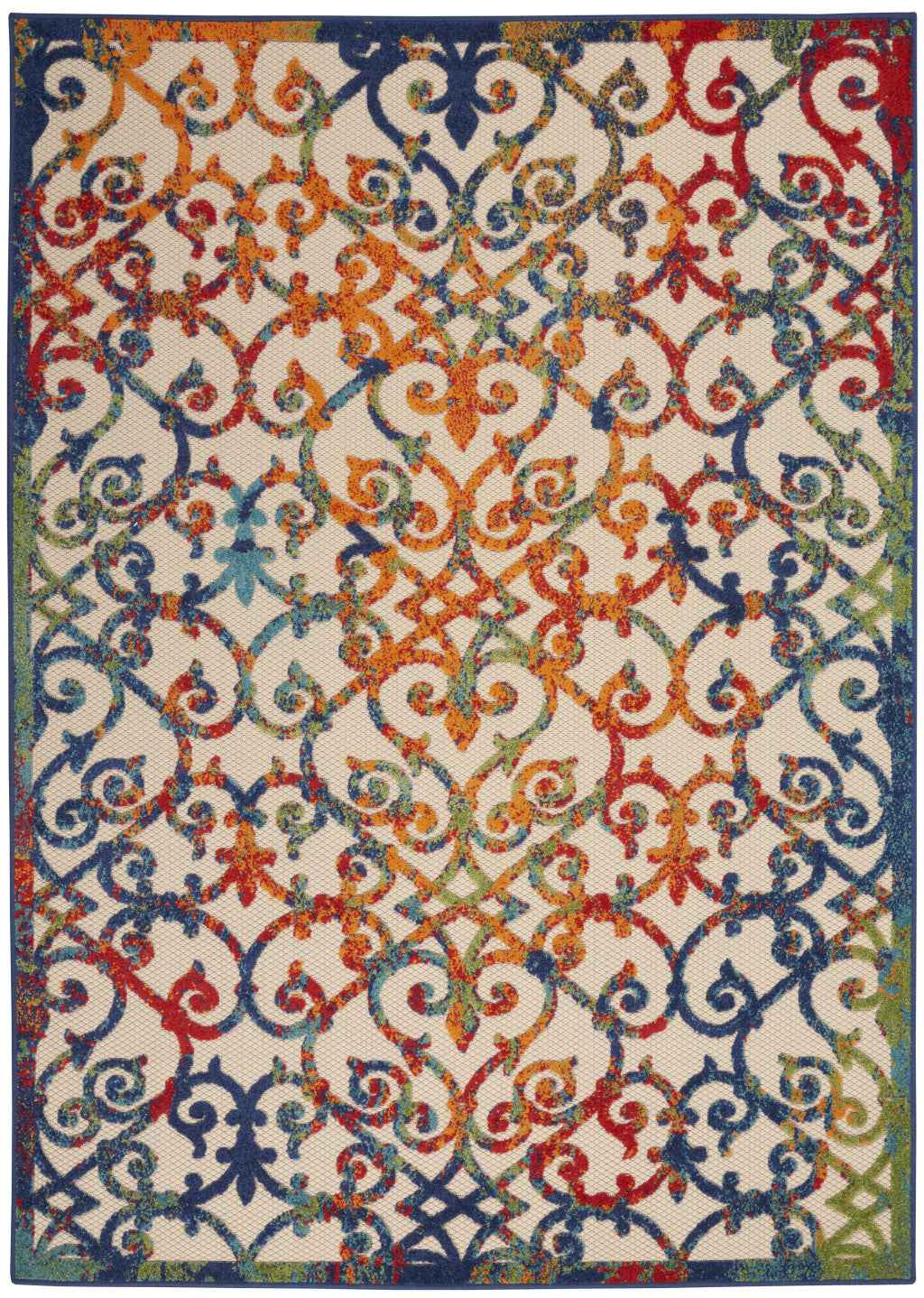 8' X 11' Ivory And Blue Indoor Outdoor Area Rug