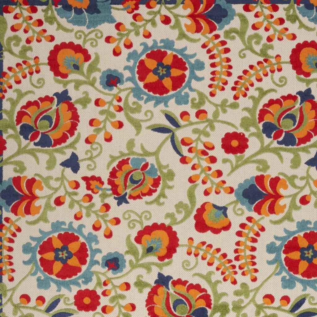 12' X 15' Ivory Blue And Orange Indoor Outdoor Area Rug