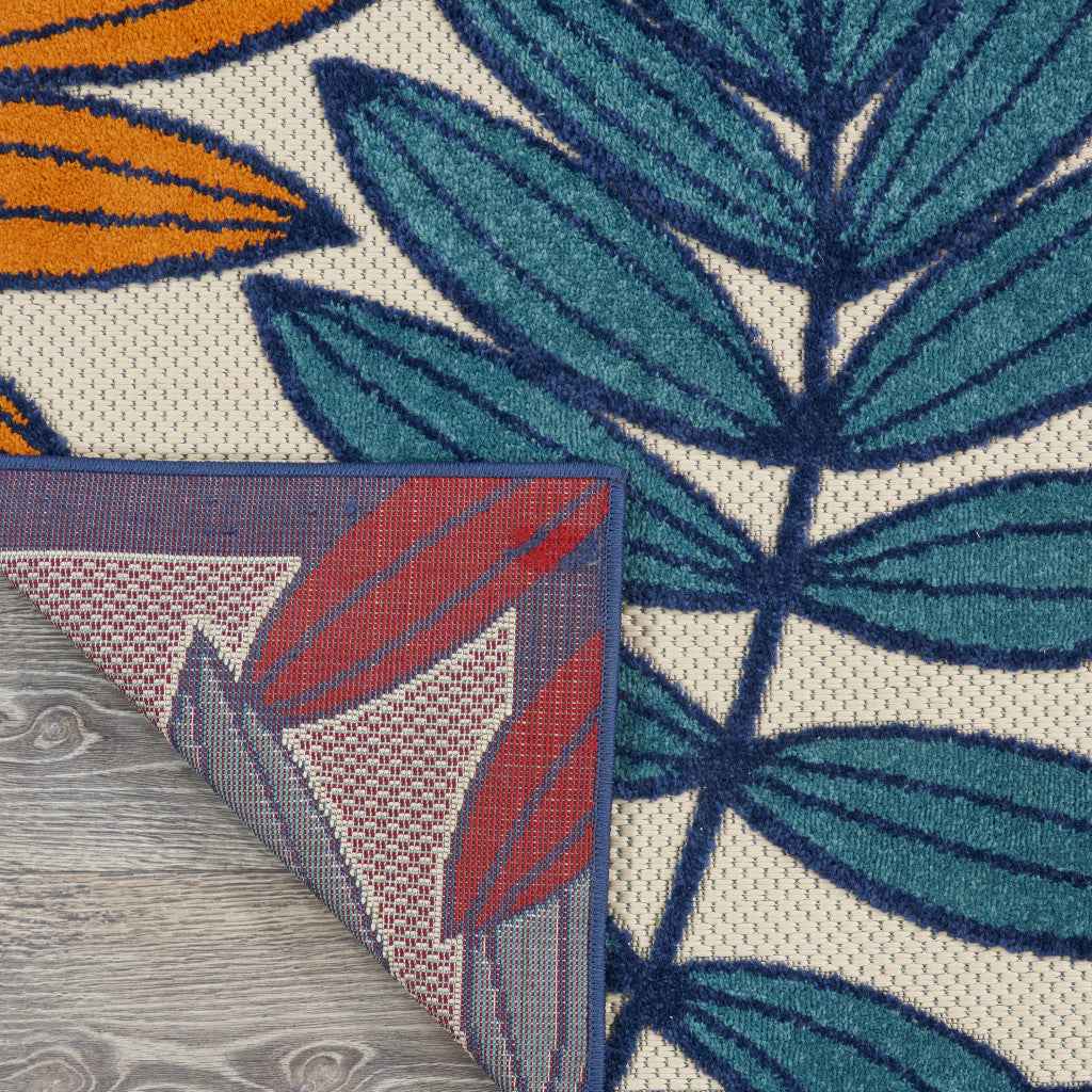 12' X 15' Ivory Blue And Orange Indoor Outdoor Area Rug