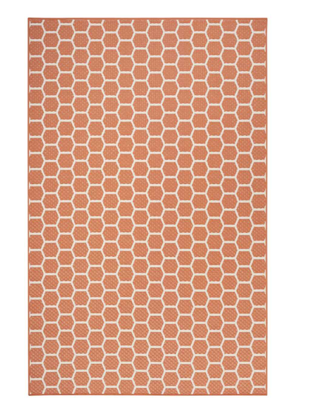 4' X 6' Coral And Ivory Geometric Indoor Outdoor Area Rug