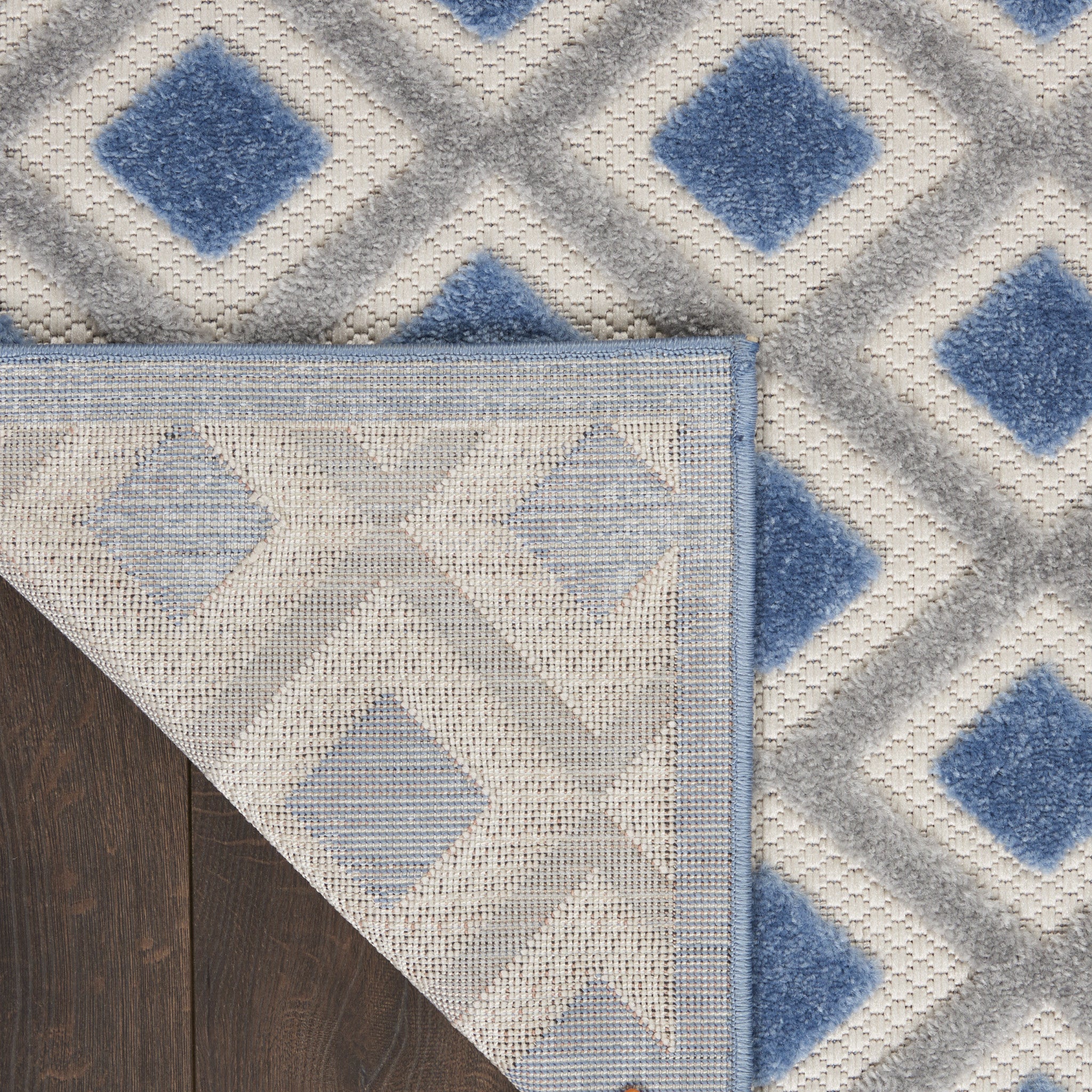 6' Blue And Gray Indoor Outdoor Runner Rug - Outdoor