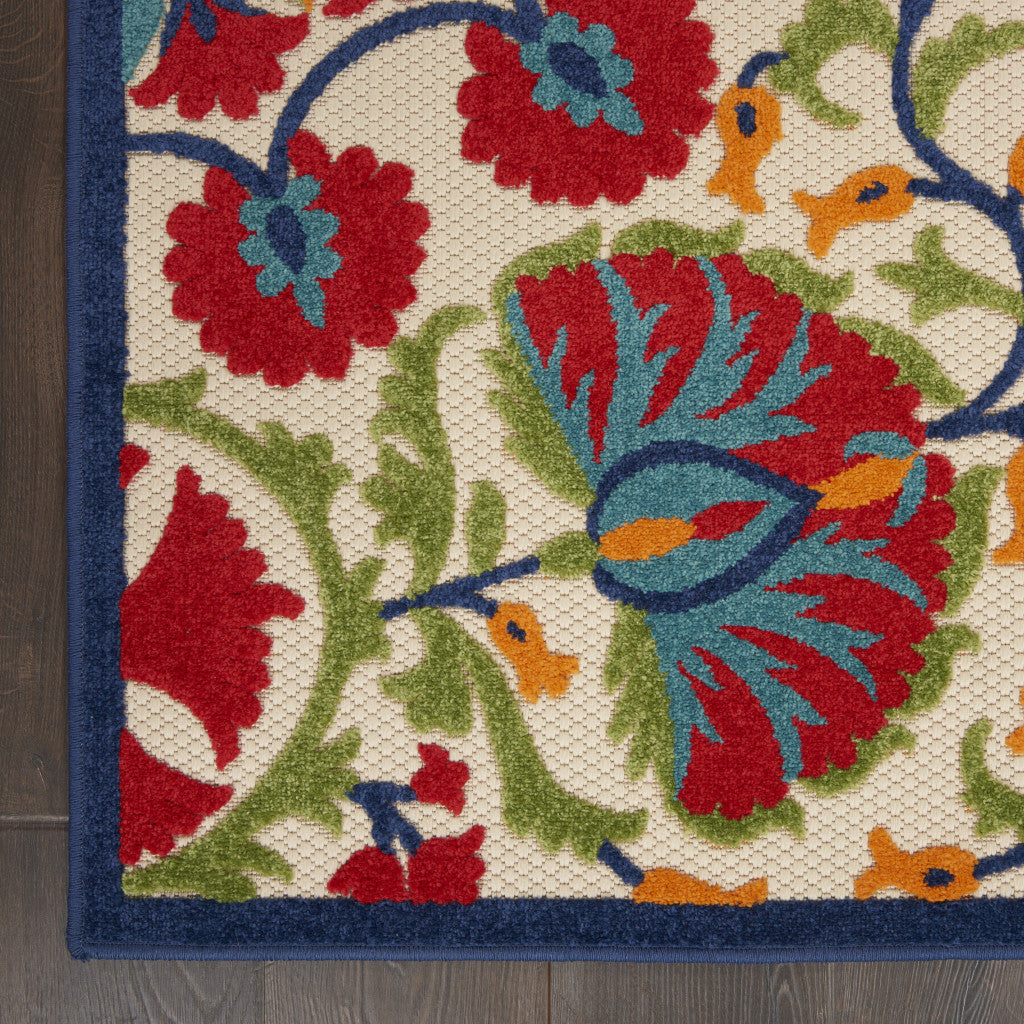9' X 12' Red And Ivory Indoor Outdoor Area Rug - Outdoor
