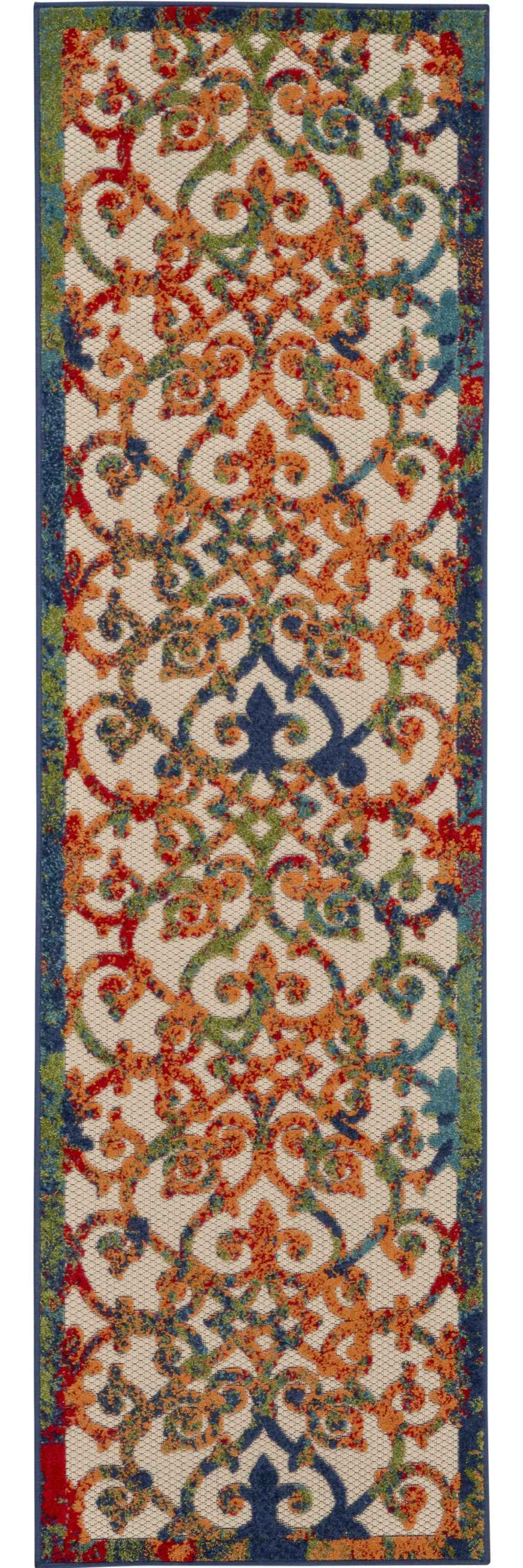 6' Ivory And Blue Indoor Outdoor Area Rug