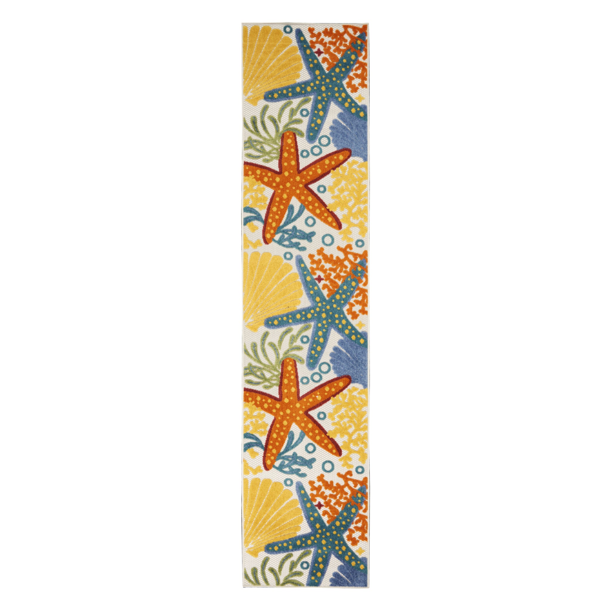 10' Blue And Yellow Indoor Outdoor Runner Rug - Outdoor