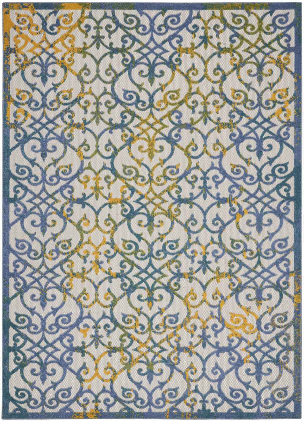 8' X 11' Ivory And Blue Indoor Outdoor Area Rug
