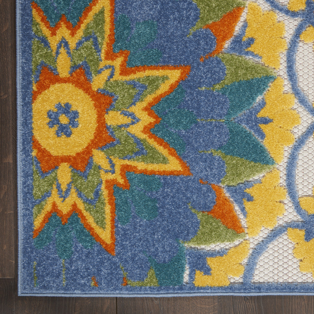10' X 13' Blue And Yellow Indoor Outdoor Area Rug - Outdoor
