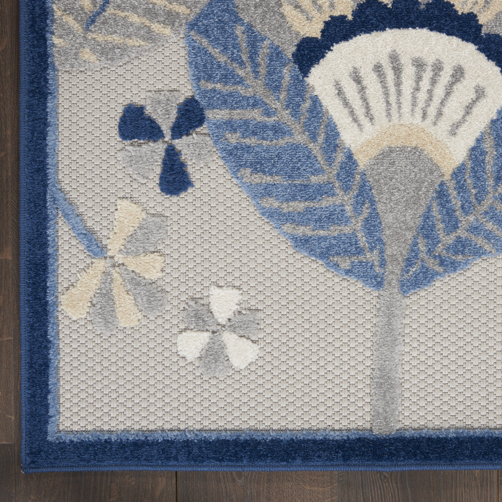 12' Blue And Gray Indoor Outdoor Runner Rug - Outdoor