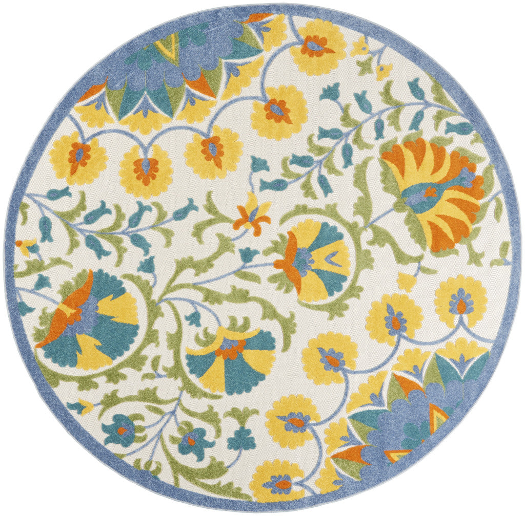 8' X 8' Blue And Yellow Round Indoor Outdoor Area Rug - Outdoor