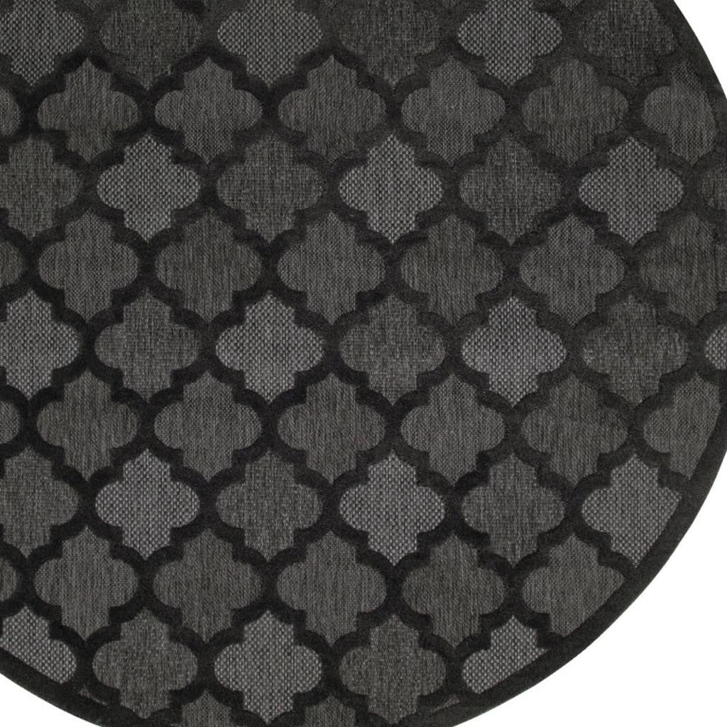 8' Charcoal And Black Round Trellis Indoor Outdoor Area Rug - Sports & Outdoor