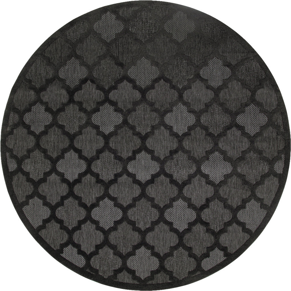 8' Charcoal And Black Round Trellis Indoor Outdoor Area Rug - Sports & Outdoor