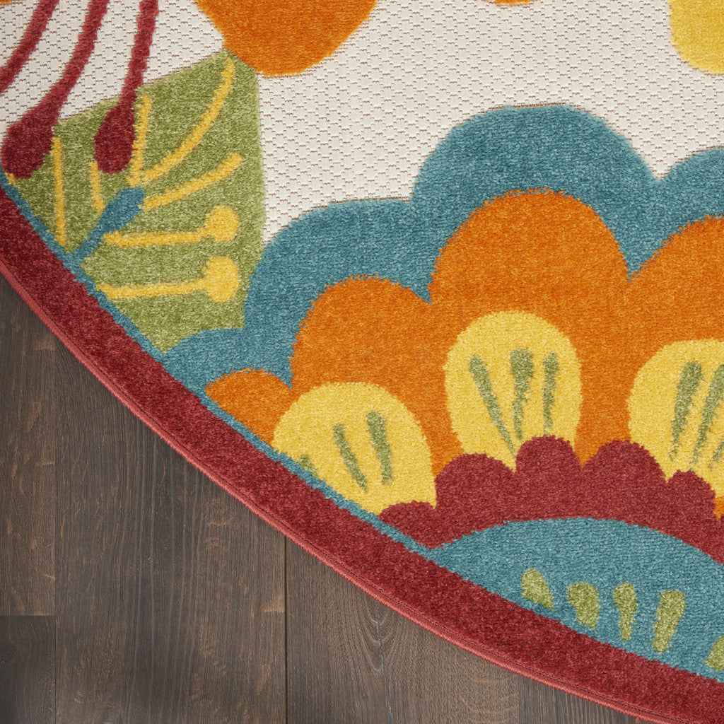 4' Yellow And Ivory Round Indoor Outdoor Area Rug