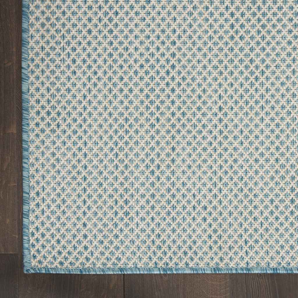8' Aqua And Ivory Square Indoor Outdoor Area Rug