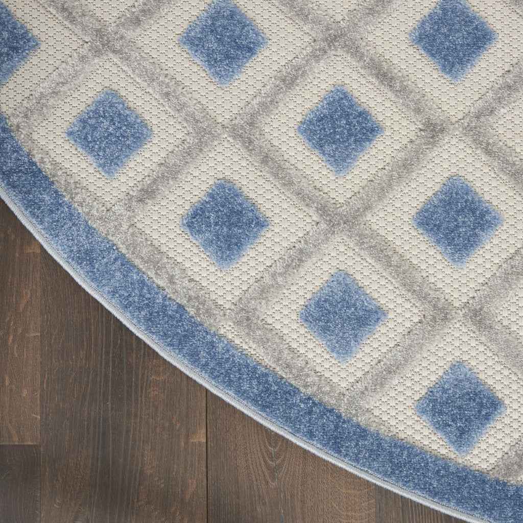 5' Blue And Gray Round Indoor Outdoor Area Rug