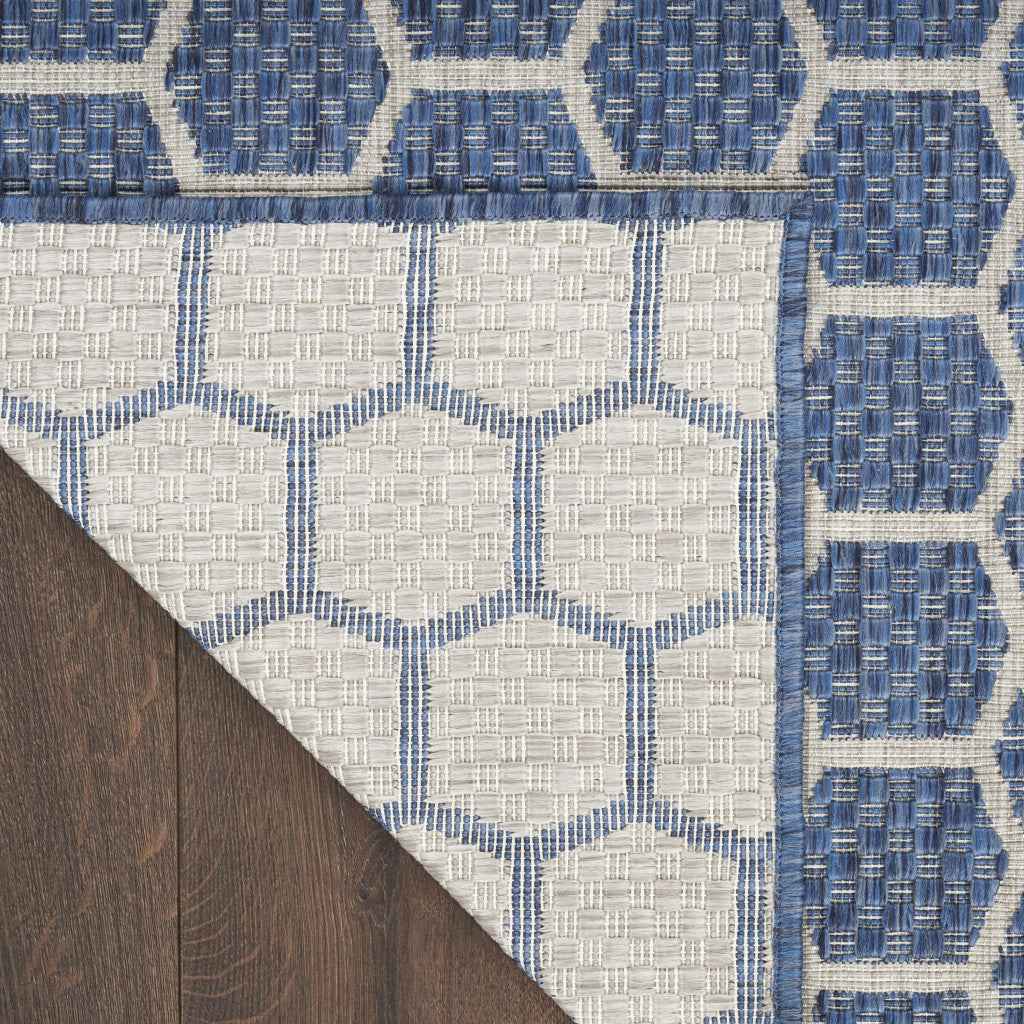 8' X 10' Blue And Beige Geometric Indoor Outdoor Area Rug