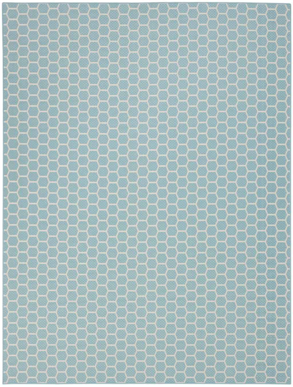 10' X 14' Aqua And Ivory Geometric Indoor Outdoor Area Rug