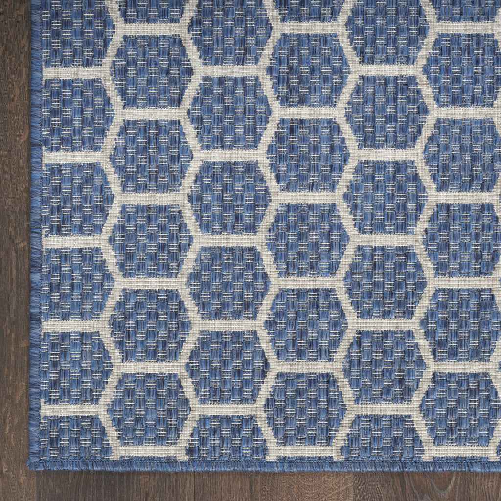 9' X 12' Blue And Beige Geometric Indoor Outdoor Area Rug