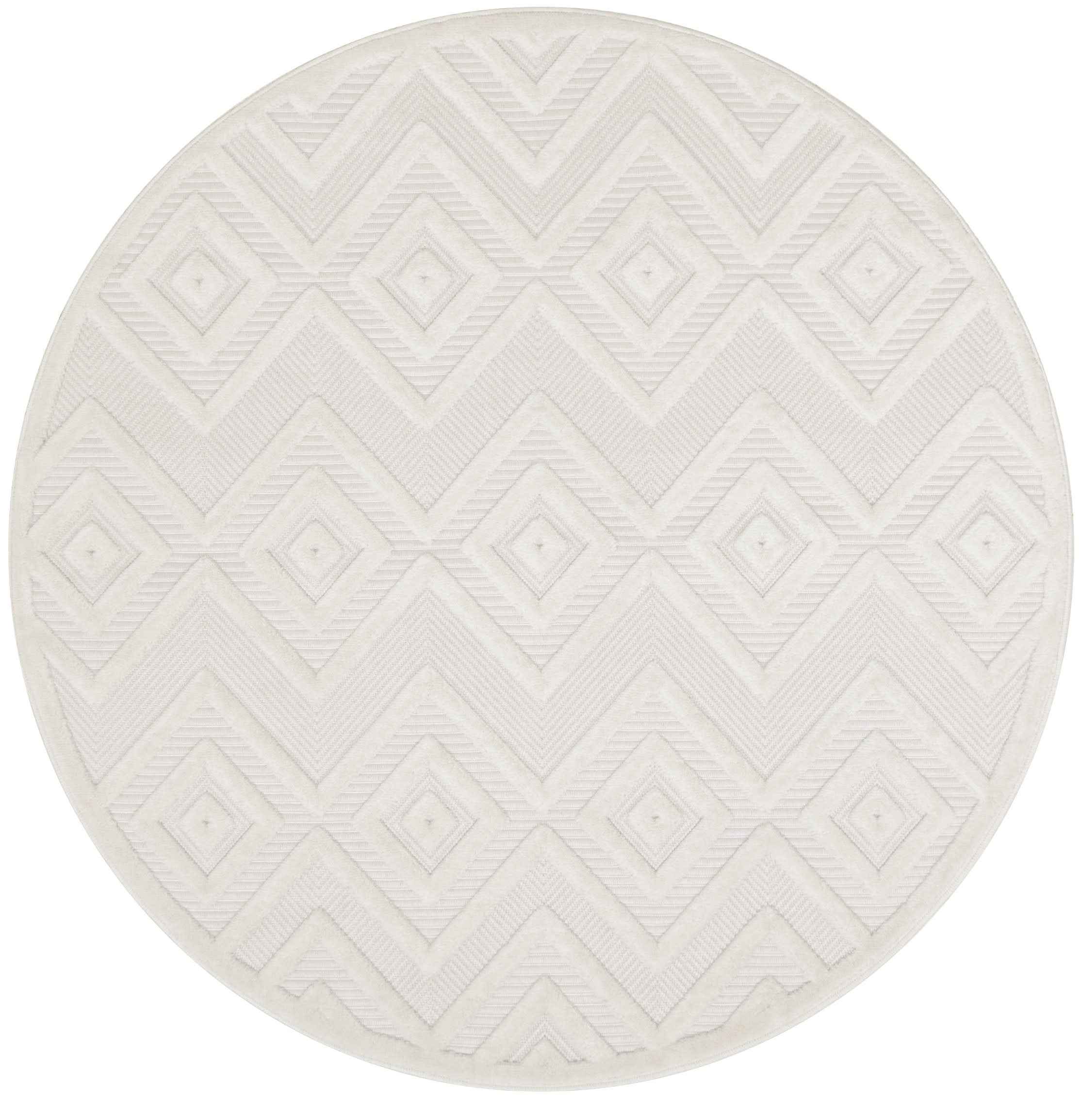 4' Ivory And White Geometric Indoor Outdoor Area Rug
