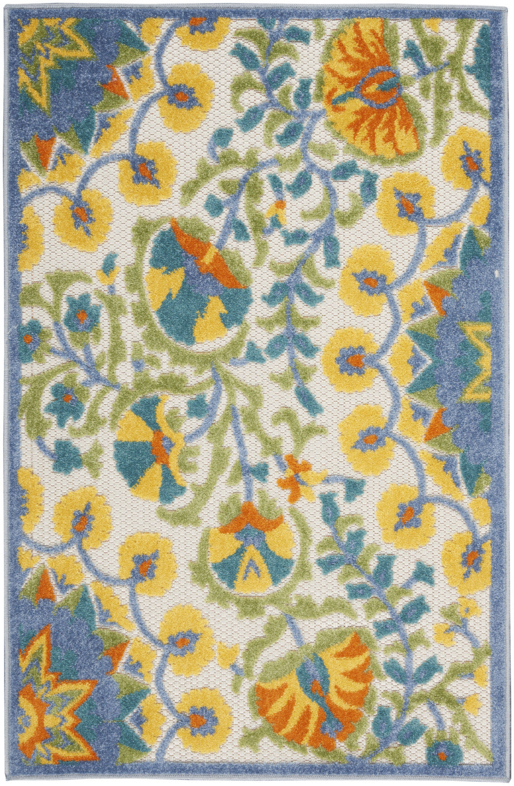 3' X 4' Yellow And Ivory Indoor Outdoor Area Rug - Outdoor