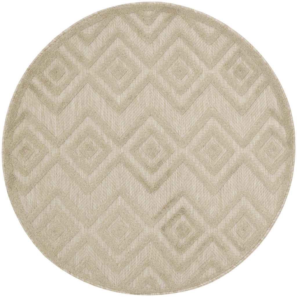 4' Cream And Beige Round Geometric Indoor Outdoor Area Rug