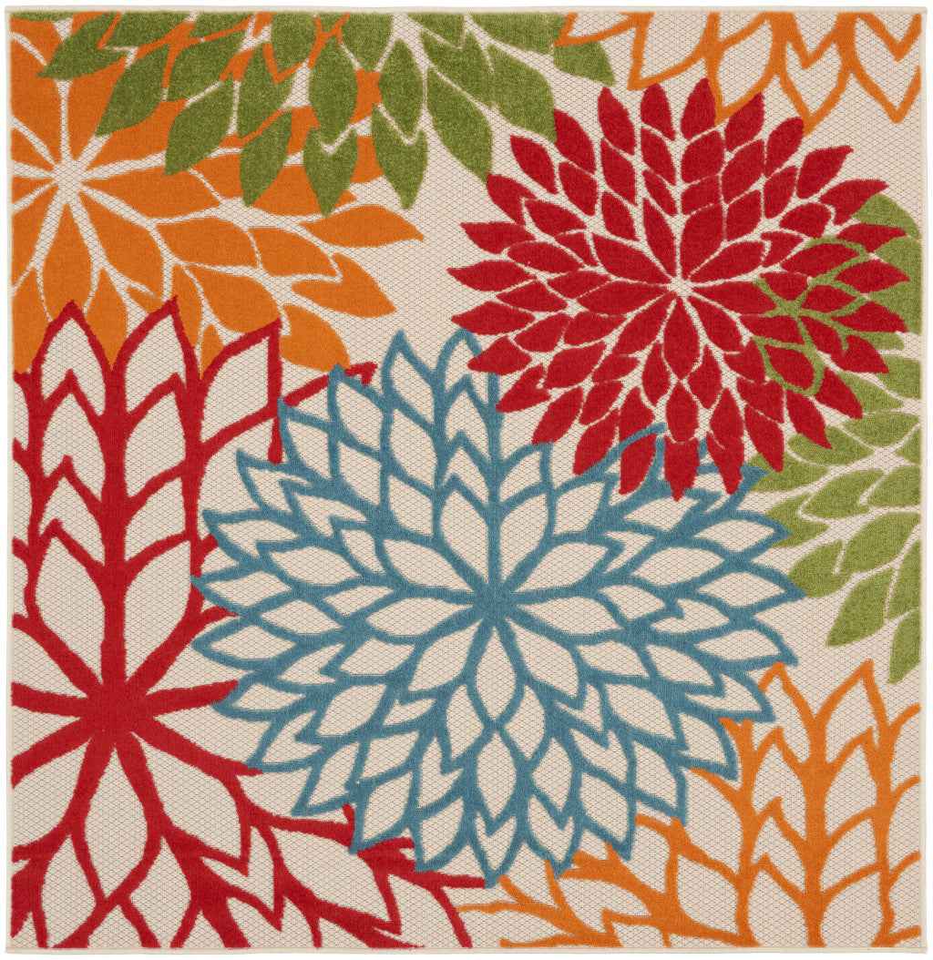5' Green Orange and Red Indoor Outdoor Area Rug