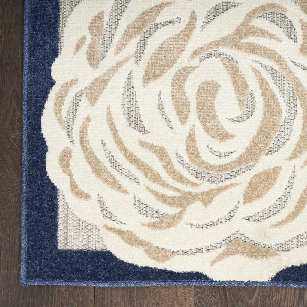 3' X 4' Blue and Gray Floral Indoor Outdoor Area Rug - Outdoor