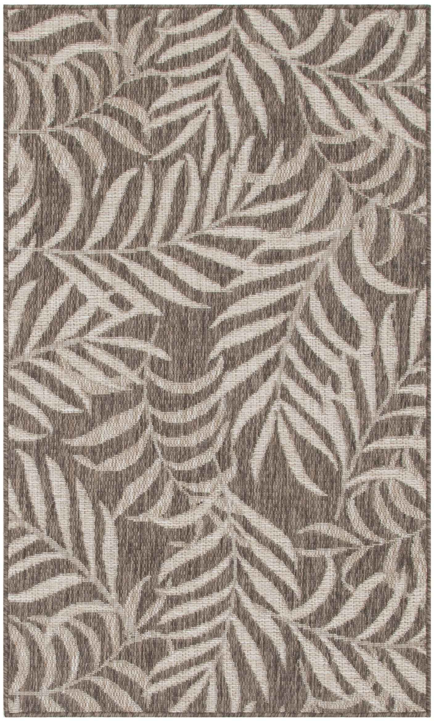 3' X 5' Brown And Ivory Palm Leaf Indoor Outdoor Area Rug