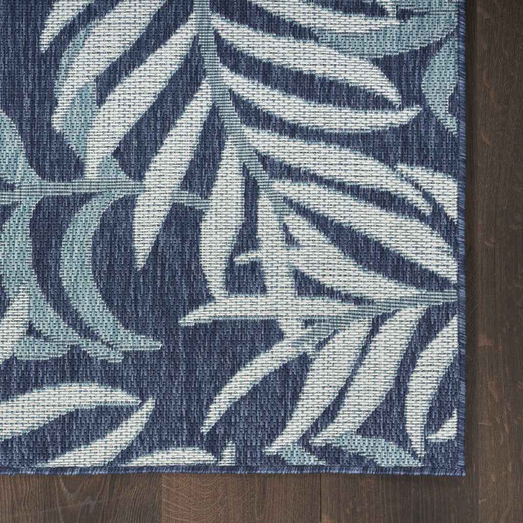 3' X 5' Navy Blue And Ivory Palm Leaf Indoor Outdoor Area Rug