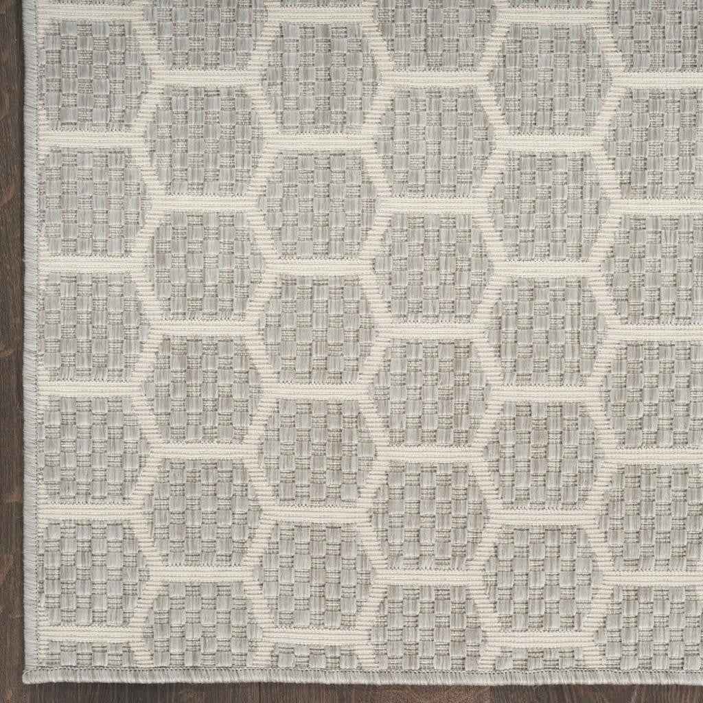 6' Gray And Ivory Geometric Indoor Outdoor Area Rug