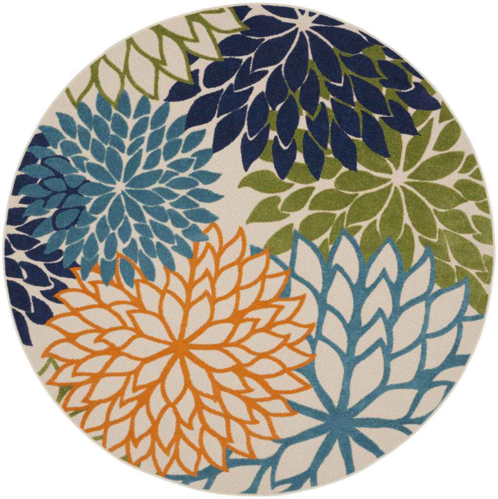 10' Blue And Green Round Indoor Outdoor Area Rug