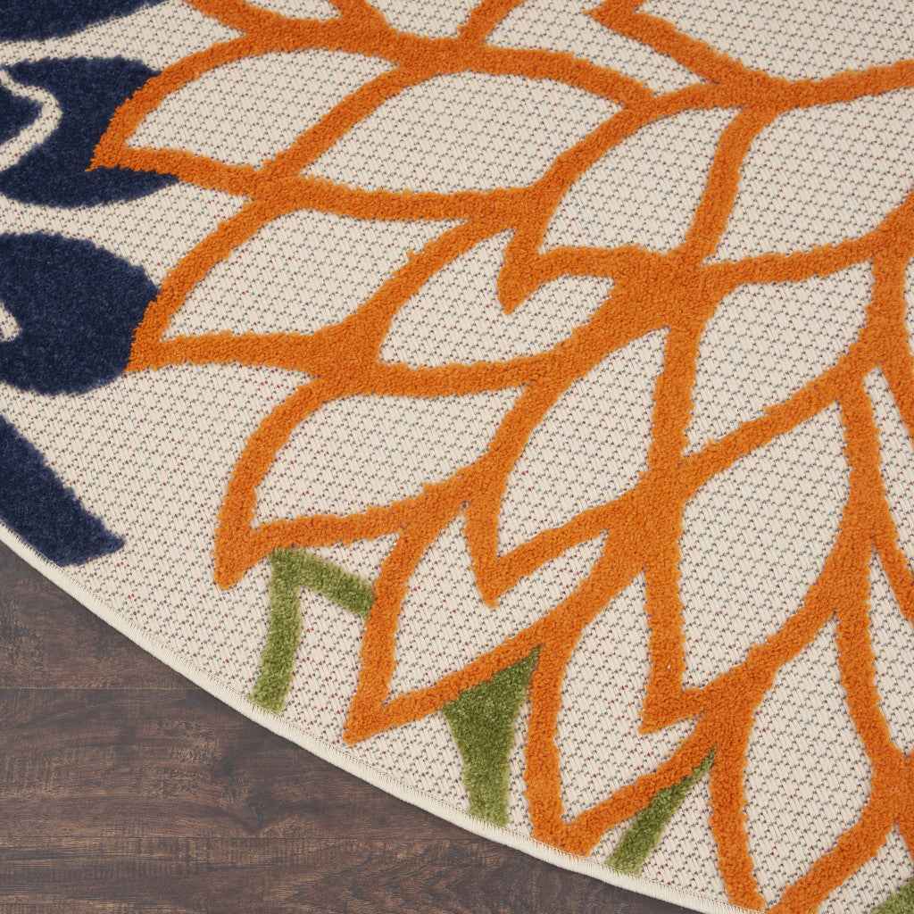 10' Blue And Green Round Indoor Outdoor Area Rug