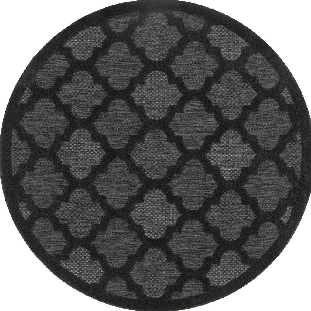 4' Charcoal And Black Round Trellis Indoor Outdoor Area Rug - Sports & Outdoor