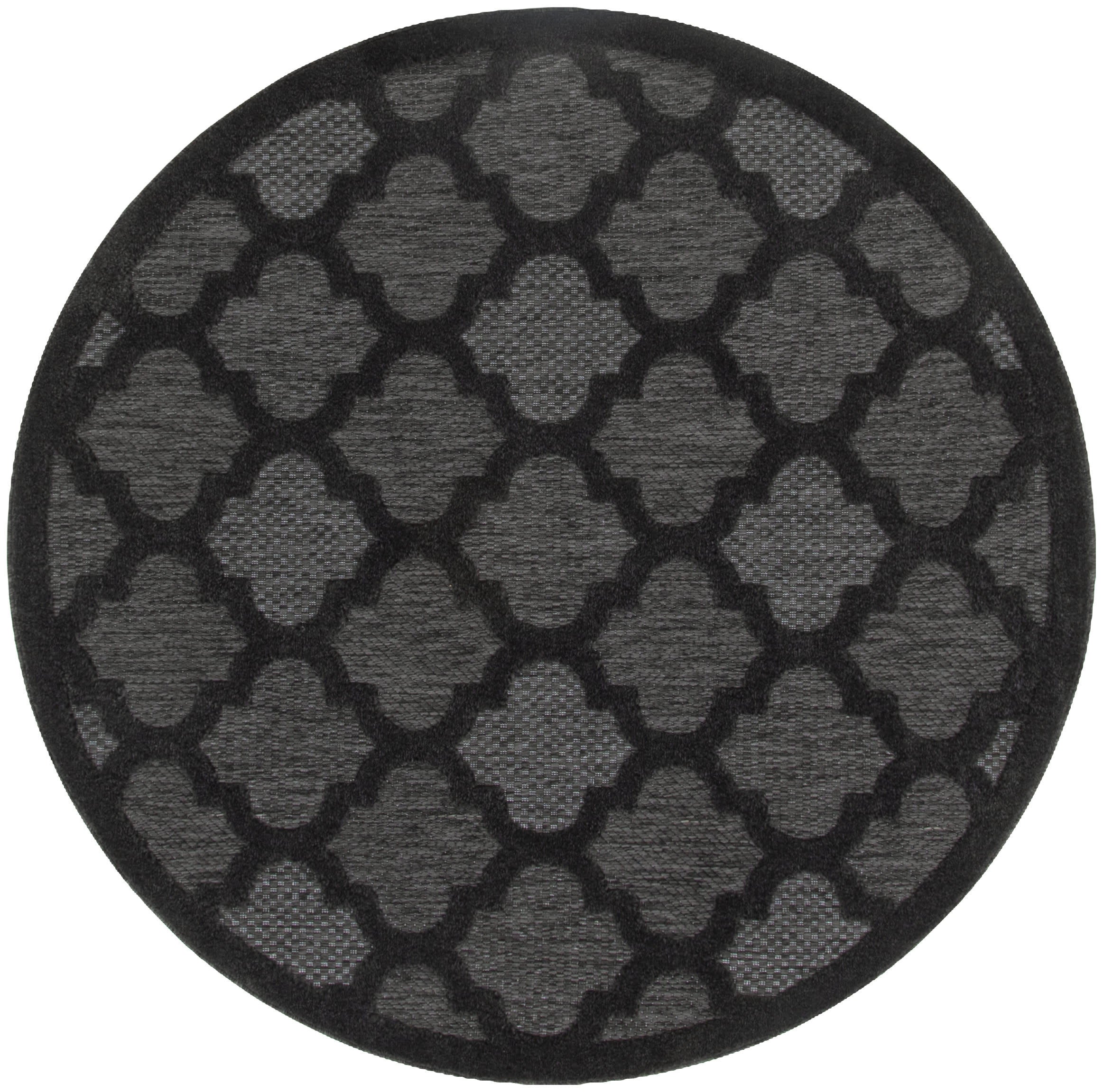 4' Charcoal And Black Round Trellis Indoor Outdoor Area Rug - Sports & Outdoor