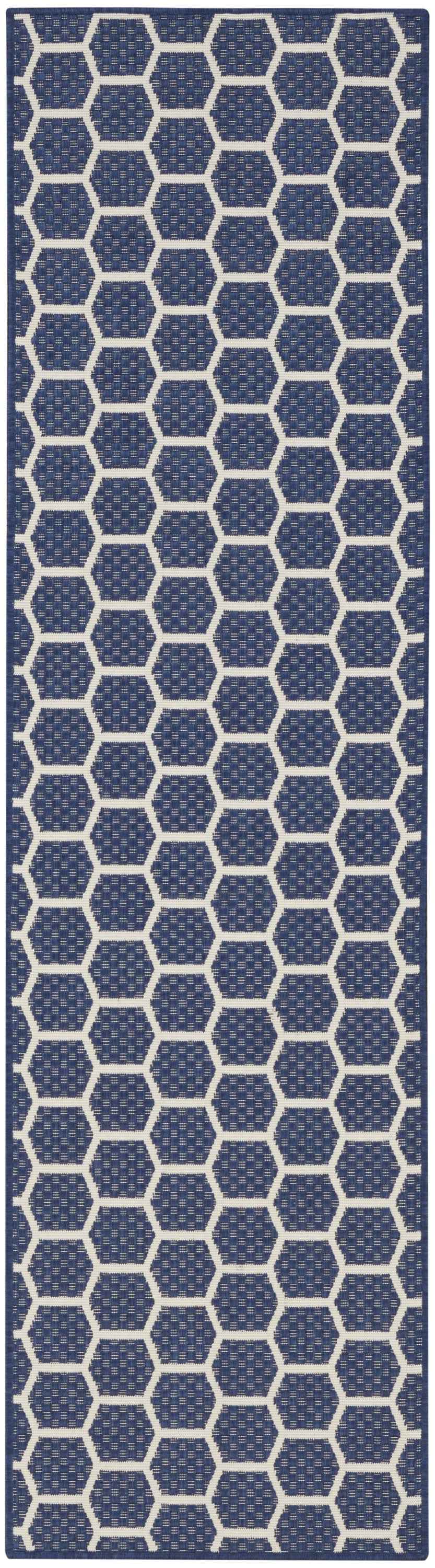 6' Navy Blue And Ivory Geometric Indoor Outdoor Area Rug