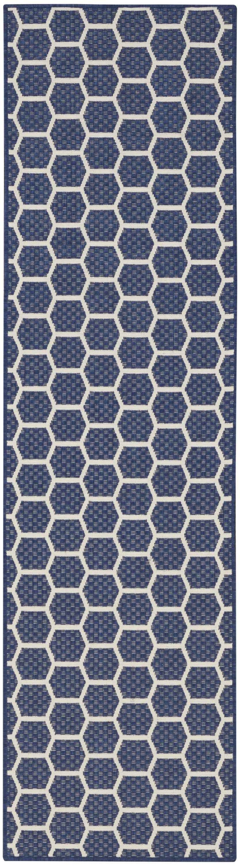6' Navy Blue And Ivory Geometric Indoor Outdoor Area Rug