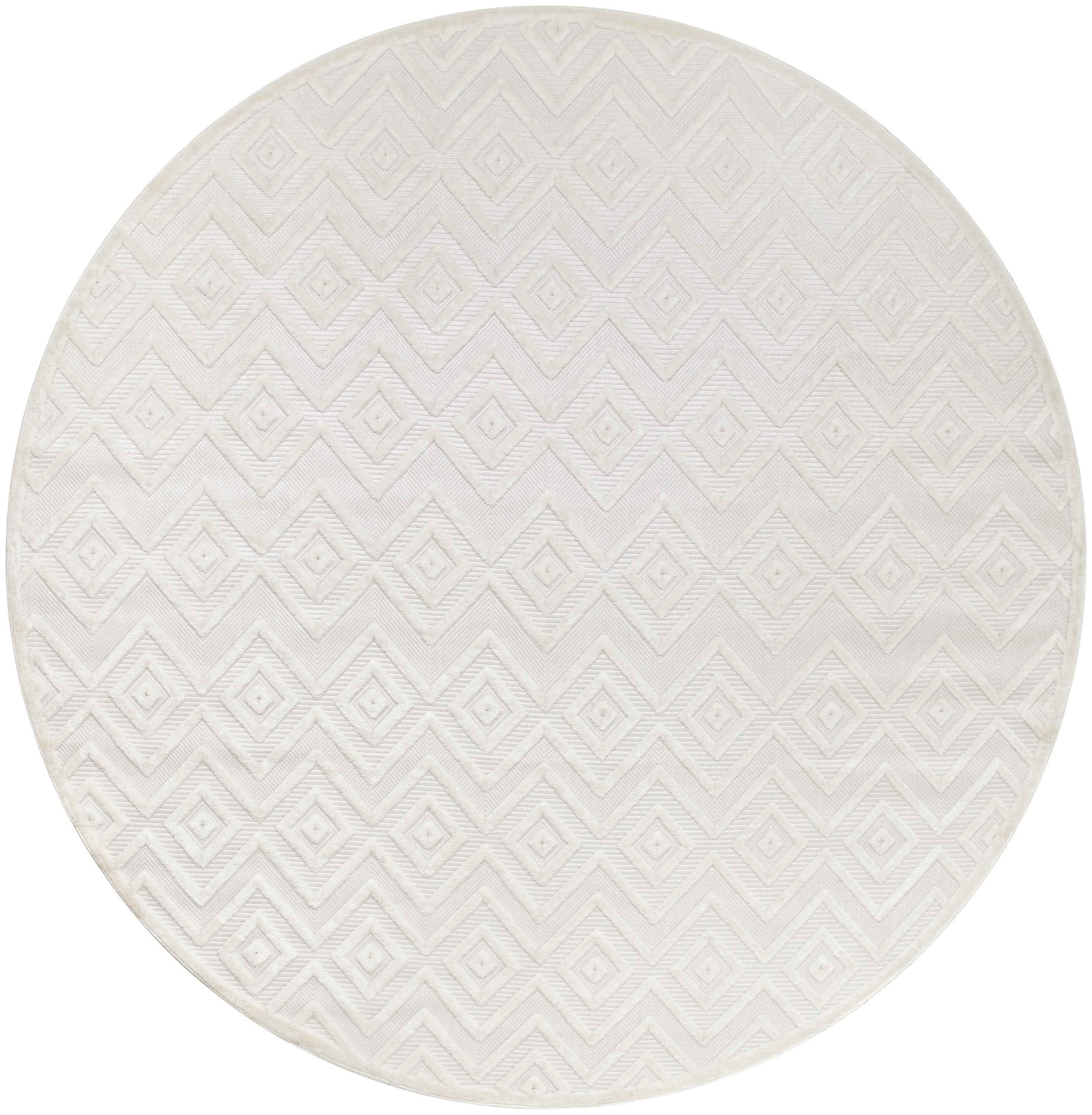 8' Ivory And White Geometric Indoor Outdoor Area Rug