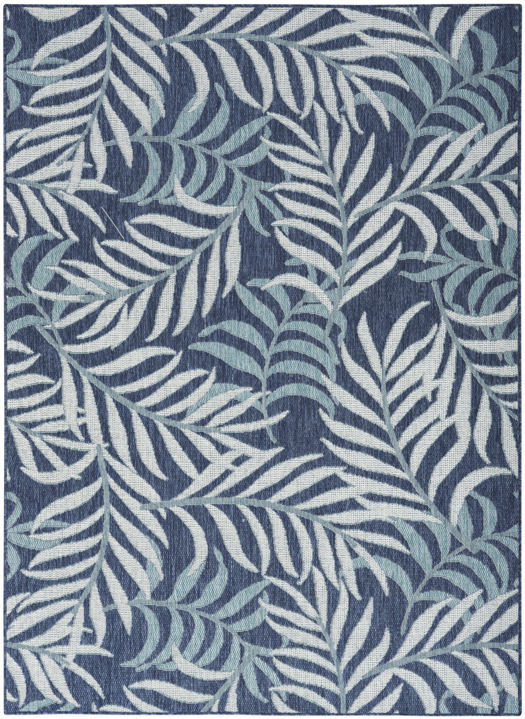 6' X 9' Navy Blue And Ivory Palm Leaf Indoor Outdoor Area Rug - Sports & Outdoor