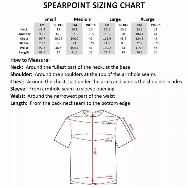 Crew-neck short-sleeve T-shirt sizing diagram with labeled measurements