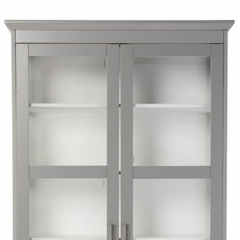 Gray Cornice Molding Double Door Curio Cabinet - Kitchen & Dining
