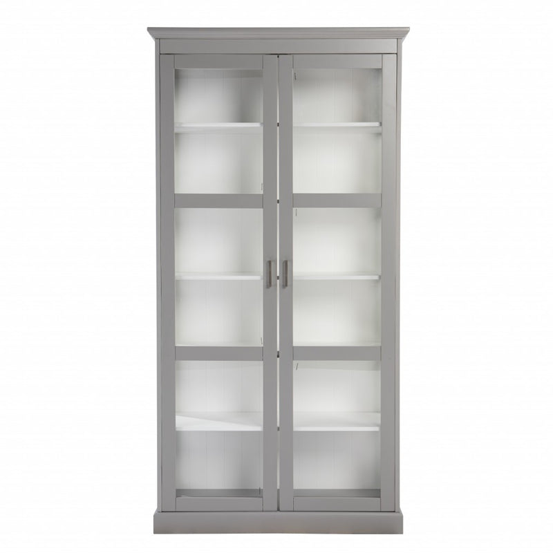 Gray Cornice Molding Double Door Curio Cabinet - Kitchen & Dining