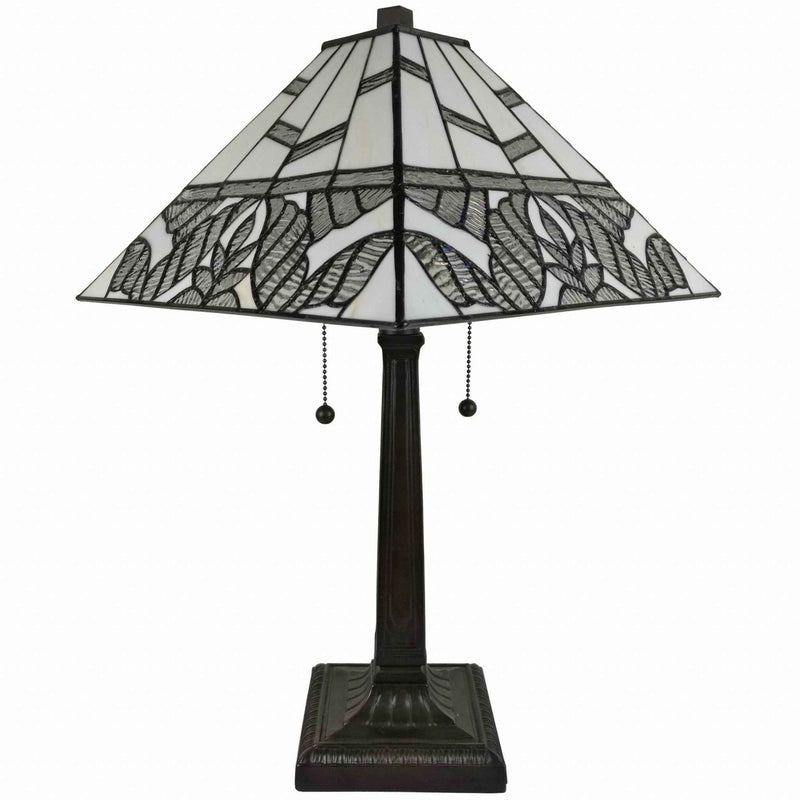 22" Dark Brown Metal Two Light Candlestick Table Lamp With White Shade